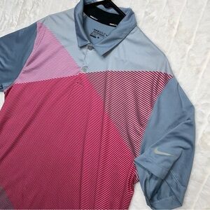 Nike Golf Tour Performance Dri Fit Pink Red Striped Polo Men’s L